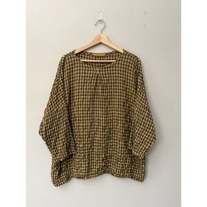 Cut Loose Gingham Seersucker Womens Shirt Sz 1 Lagenlook Cotton Tencel Blouse